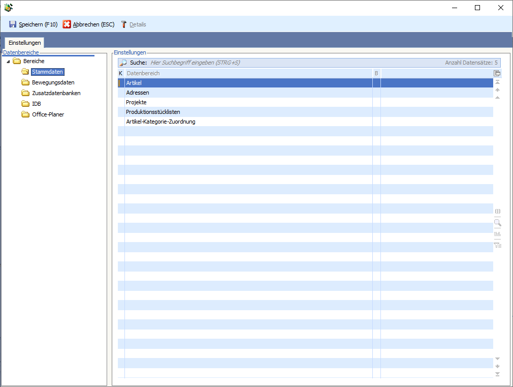 DB Assistent Datenkomprimierung Bereiche